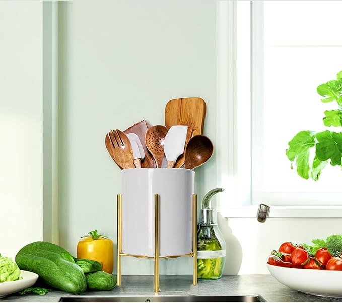 8.8" Utensil Holder,Ceramic Kitchen Utensil Holder for Countertop, Large Cooking Utensil Crocks for Kitchen Counter, Morden Utensil Organizer for Spatula-NeatNest