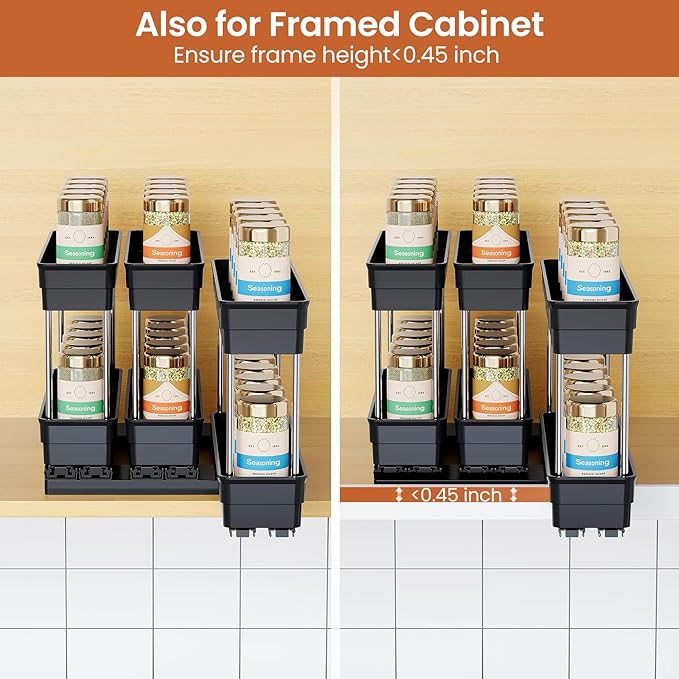 3 Packs Pull Out Spice Rack Organizer for Cabinet, Vertical Spice Rack Pull Out, Heavy Duty Slide Out Seasoning Organizer, 2.3''Wx10.35''Dx8.26''H, 3 Drawers 2 Tiers(Black)