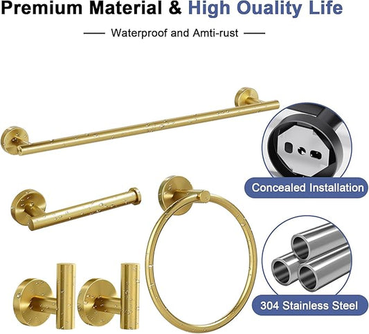 Brushed Gold Bathroom Hardware Set, 18 Inch SUS304 Stainless Steel Bath Towel Bar Set, Bathroom Accessories Set, Towel Rack, Towel Ring, Toilet Paper Holder, Robe Towel Hooks, 5-Pieces-NeatNest