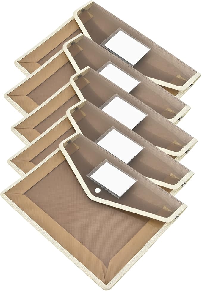 Expanding File Folder Document Organizer with Snap Button, Waterproof Transparent Document Bag, 2.8" Expansion, Letter A4 Expandable File Folder for Home School Office Organization，5 Pack