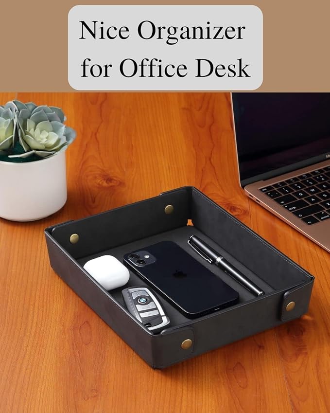 CASIRENA Father's Day Gifts Faux Leather Valet Tray Organizer for Men - Catch-All Tray for Entryway Table Key, Wallet, Watch, Coin Change, Phone, Dresser EDC Dump Jewelry, Bedside Nightstand Desk-top-NeatNest