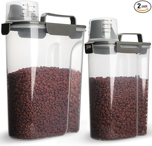 Dog Food Storage Container, 5-7 Lbs Airtight Pet Food Container, Cat Food Container Dispenser with Portable Handle, Pouring Spout and 4 Seal Buckles for Dogs Cats 2 Pack Grey-NeatNest