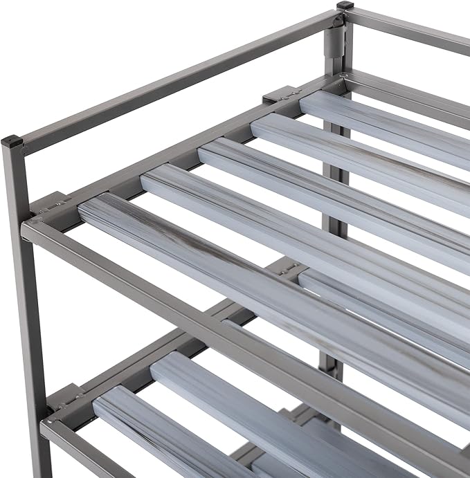 Seville Classics Sturdy Freestanding Storage Shelf for Bedroom, Closet, Entryway, Dorm Room Organizer Stackable Durable Metal Shoe Rack Silver Mist Slat, 3-Tier-NeatNest
