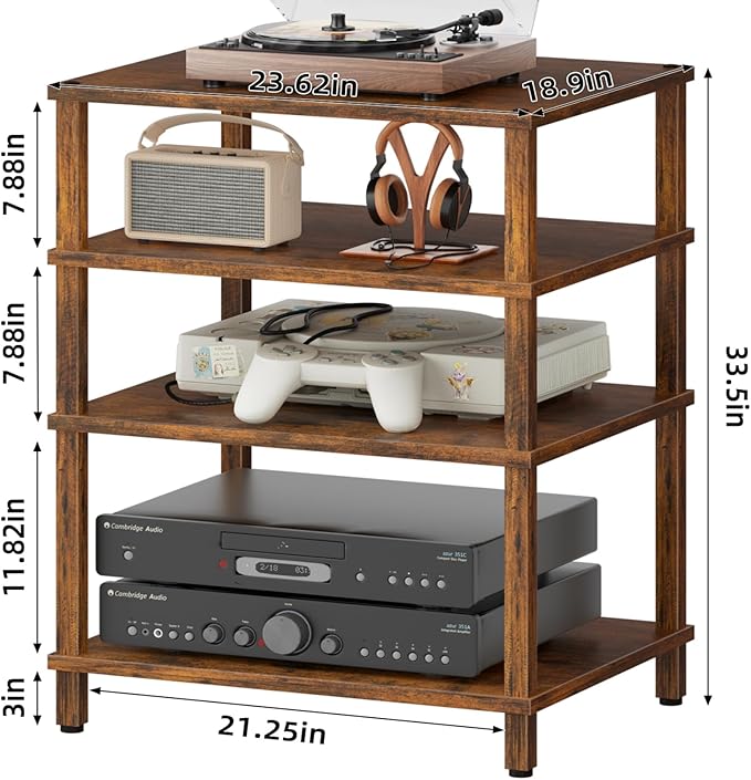 4-Tier AV Media Player Stand, Brown Stereo Cabinet, Modern Stereo Cabinet, Wooden TV Stand,Game Console Shelf, Multifunctional Entertainment Center, Suitable for Home, Conference Room, Game Studio-NeatNest