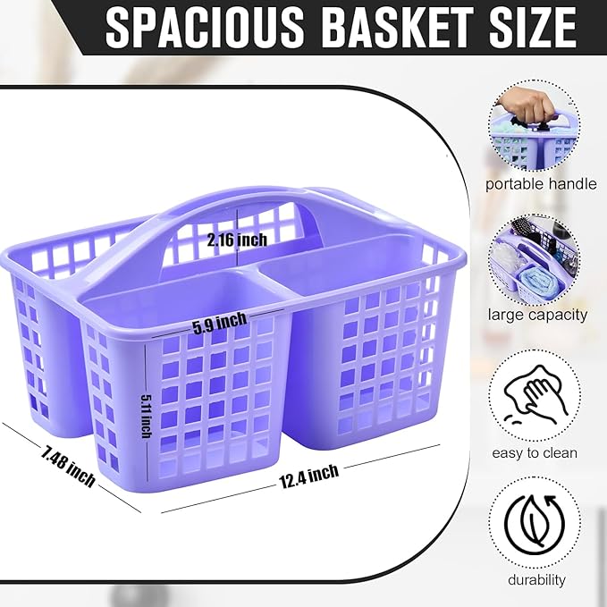 Haundry Plastic Shower Caddy Basket with 3 Compartments, Portable Divided Cleaning Supply Storage Organizer with Handle (Purple)-NeatNest