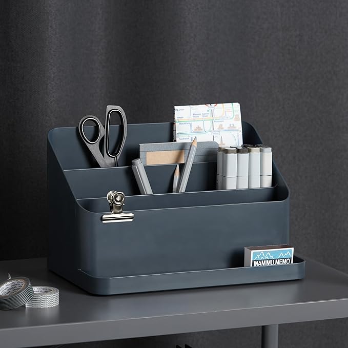 BLUE GINKGO Desk Organizer – Korean-Made Office Storage for Pens, Notes, Mail, and Supplies (Prussian Blue)-NeatNest