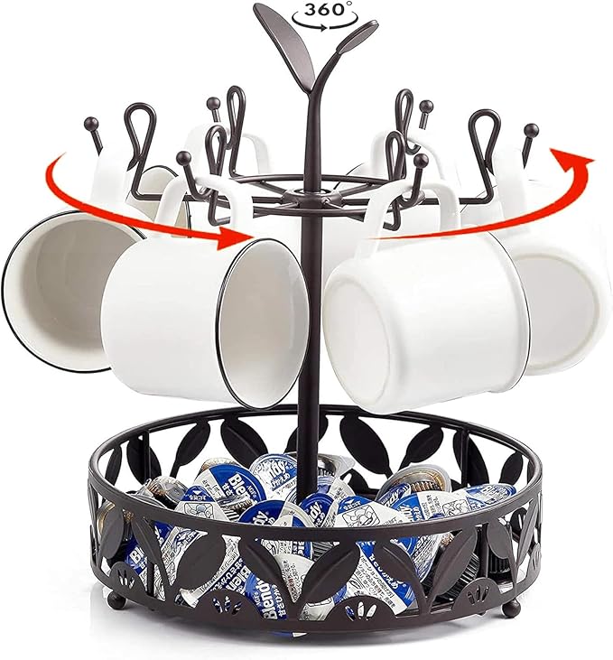 ALLCENER Mug Tree Countertop, Rotatable Mug Holder Stand with 6 Hooks for Coffee Bar Counter Cabinets and Kitchen Organizer-NeatNest
