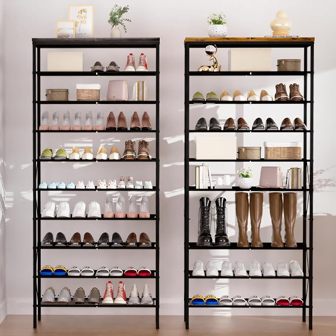 10 Tiers Shoe Storage Organizer, Large Capacity Shoe Shelf Holds 32 Pairs of Shoes,Black-NeatNest