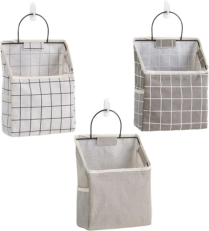 Fabric Wall Hanging Storage Caddy Bag Over The Door Pouch Organizer for Bedroom Bathroom Kitchen (3Pack-A)…