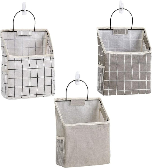 Fabric Wall Hanging Storage Caddy Bag Over The Door Pouch Organizer for Bedroom Bathroom Kitchen (3Pack-A)…