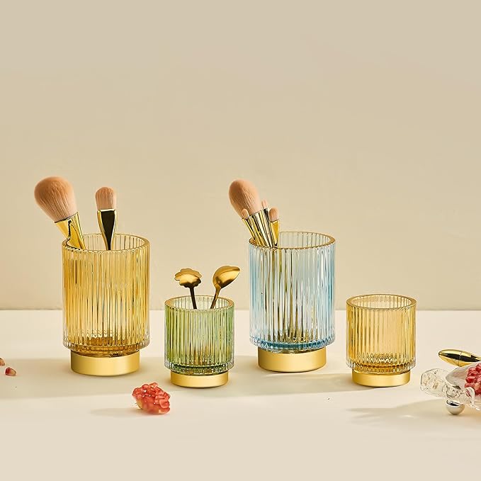 Makeup Brush Organizer, Toothbrush Holder, Desk Pen Pencil Holder, Multifunctional Vintage Glass Brush Cup (S/Blue/A3-13-US)-NeatNest
