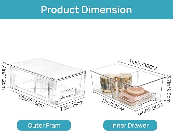 Vtopmart 10 Pack Stackable Storage Drawers,Clear Acrylic Drawer Organizers with Handles, Easily Assemble Containers for Fridge, Bathroom,Kitchen Undersink,Cabinet,Pantry Organization and Storage-NeatNest