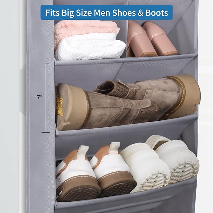 FENTEC 2 Pack Over the Door Shoe Organizer, Hanging Shoe Organizer, 6-Tier Large Deep Pockets Door Shoe Rack with 3 Hooks Shoe Organizer for Shoes, Sneakers, and Home Accessories, Grey-NeatNest