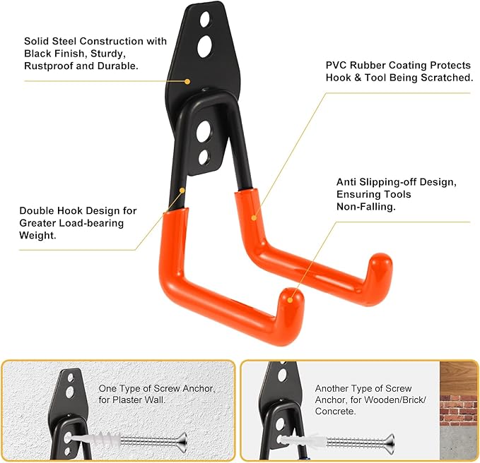Garage Hook Heavy Duty Wall Storage Hangers, 28 Pack Garage Storage Hooks Steel Tool Orange for Ladders, Ropes, Garden Tools-NeatNest