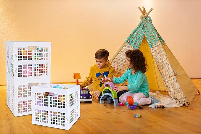3-Pack Collapsible Plastic Storage Crates,Foldable Crates for Storage,16L (White)