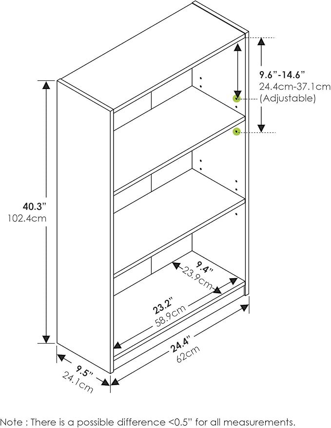 FURINNO JAYA Simple Home 3-Tier Adjustable Shelf Bookcase, White