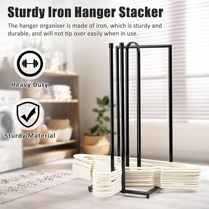 Hanger Stacker, Metal Hanger Storage Organizer Hold up to 60 Velvet Hangers, Space Saver Clothes Hanger Holder for Closet and Laundry, Black-NeatNest