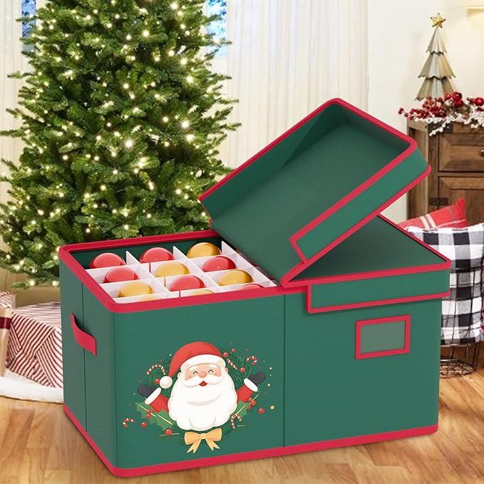 Christmas Ornaments Storage Box with Adjustable Divider Christmas Ornaments Storage Containers Fits 72 of 3 Inch Ornaments 600D Oxford Material Ornament Organizer Storage Box for Storage-NeatNest