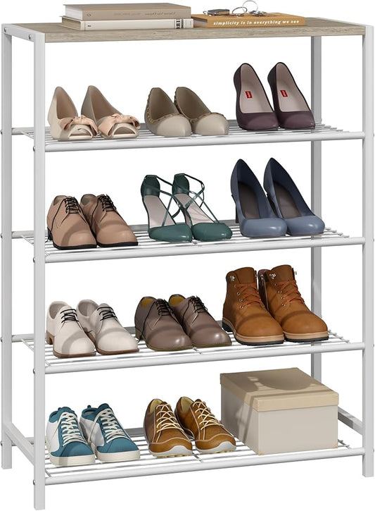 Yusong Shoe Rack Organizer, 5 Tier Industrial Shoe Storage Shelf, Narrow Sturdy Metal Shoe Shelves for Closet Entryway, White-NeatNest