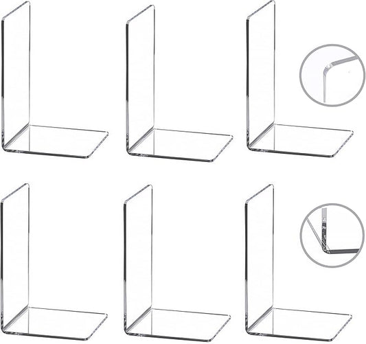 CY craft 6 Pieces/3 Pairs Bookends,Clear Acrylic Bookends for Shelves,Heavy Duty Book Ends and Desktop Organizer,Book Stopper for Books/Movies/CDs,7.3x4.8x4.8 inch-NeatNest
