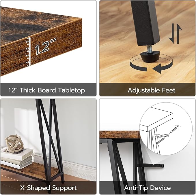 70.9" Console Table, Industrial Entryway Table, Extra Long Sofa Table Behind Couch, X-Shaped Support, for Entryway, Hallway, Living Room, Rustic Brown CTHR4901-NeatNest