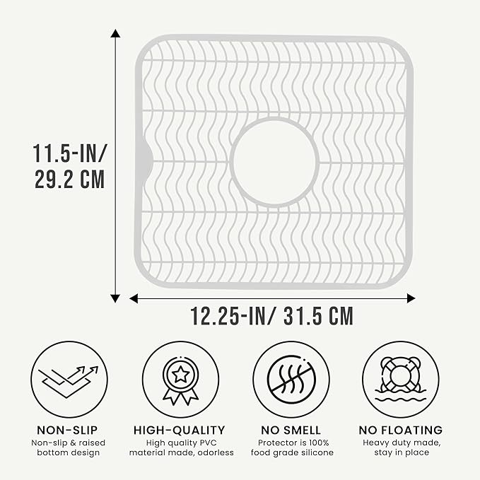 DecorRack 2 Sink Protectors for Kitchen Sink, Plastic 12" x 11" Dish Rack, Protect Sink from Stains, Damage, Scratches, Dishwasher Safe Grid Mat for Kitchen (2 Pack, White)