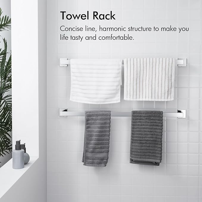 BANOLUX Towel Rack, 32-Inch Single Towel Bars for Bathroom, Towel Racks for Bathroom Wall Mounted SUS304 Stainless Steel Hand Towel Holder Heavy Duty, Chrome Towel Bar 2 Pack, A7-TB-PC-32IN-2PACK