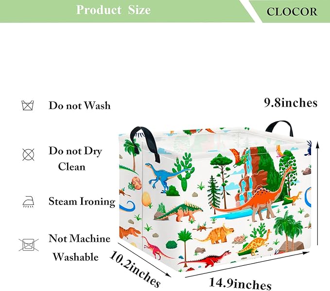 CLOCOR Rectangular Storage Basket Empty,Gift Basket, Waterproof Storage Bin with Handles, Room Decor(Ancient Dinosaurs)-NeatNest