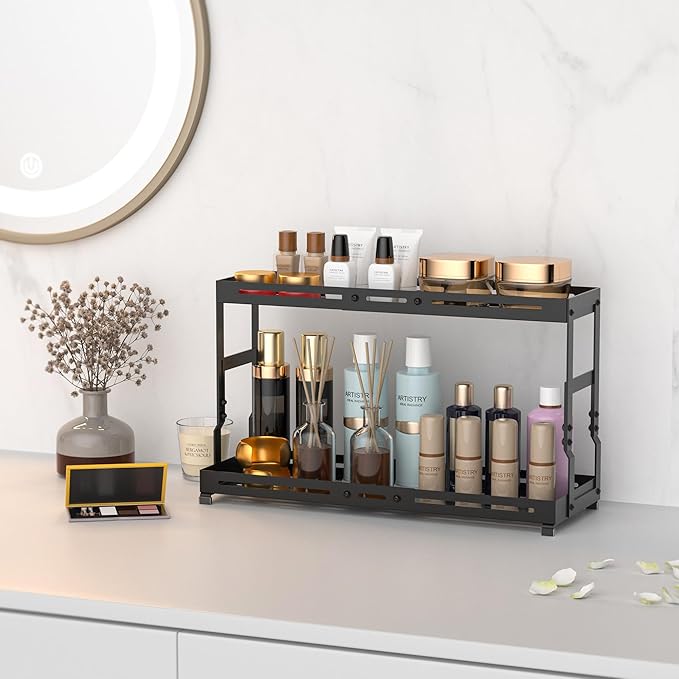 Adjustable Sturdy Metal Shelving Unit，2-Tier Organizer Countertop,Suitable for Kitchen Countertop, Bathroom, Makeup Table, Store Large Skincare etc
