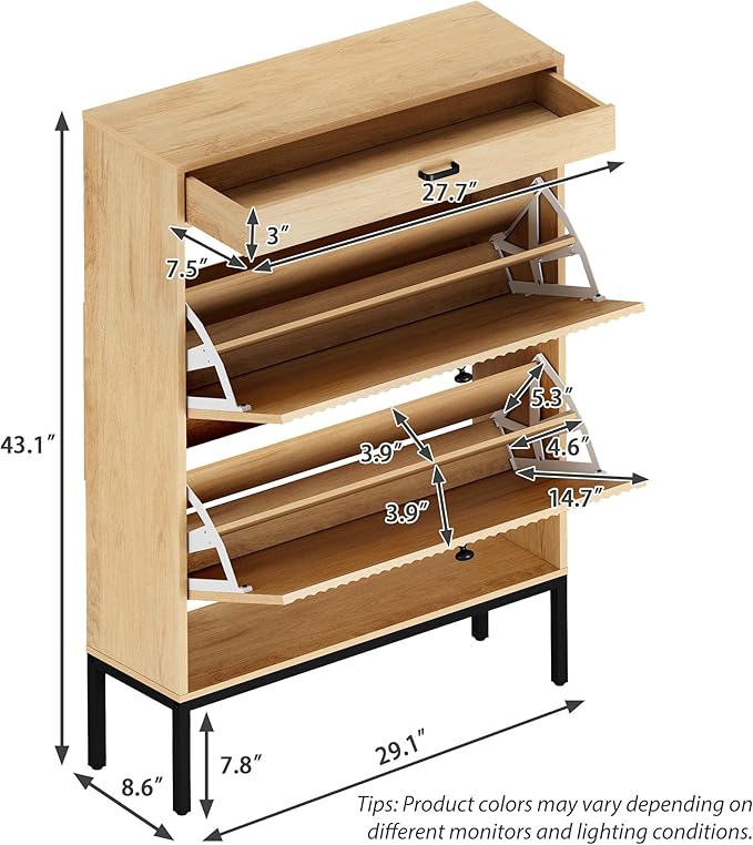 XIAO WEI Shoe Cabinet, Shoe Storage Organizer Cabinet with 2 Flip Wavy Line Drawers, Freestanding Shoe Rack with Adjustable Shelf for Entryway, QH242-1-NeatNest