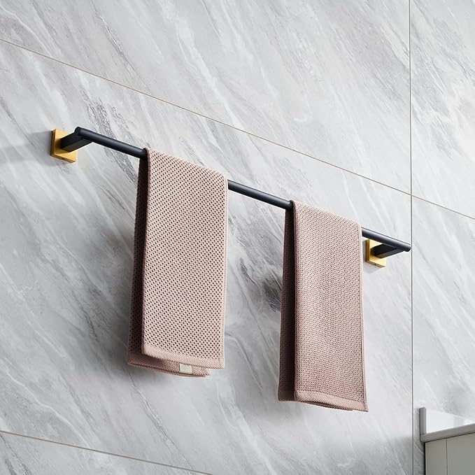 Miyili Bath Towel Bar 30-Inch Stainless Steel Hand Towel Rack for Bathroom Wall Mount Black & Gold, A02BG75A