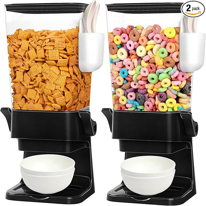 Cereal Dispenser Countertop with 4 Pack Bowls and Spoons 5.5 Qt Large Cereal Storage Container Holder for Pantry Dry Food Nut Dispenser Snack Candy Organizer Kitchen Organization for Oatmeal Granola-NeatNest
