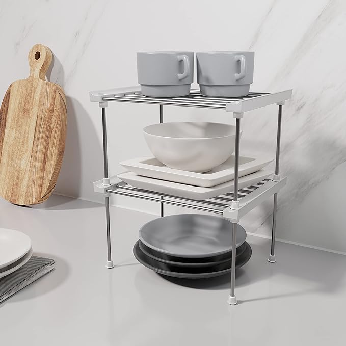 carrotez Cabinet Organizer Shelf, Set of 2 Stackable Kitchen Counter Shelves, Kitchen Cabinet Organizers and Storage, Pantry Storage Shelf Organizer, 9.8 x 7.8 x 6.1 - White-NeatNest