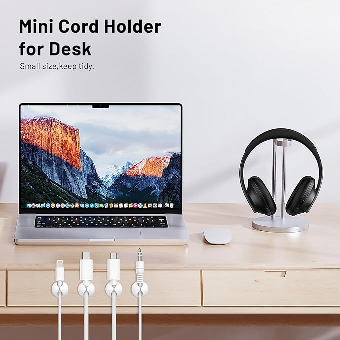 18 Pack Mini Cable Clips, Znben Cord Organizer Holder Adhesive Cord Management Charger Wire Holder Clips for Desk, Home, Office, Car, Cubicle, Nightstand White-NeatNest