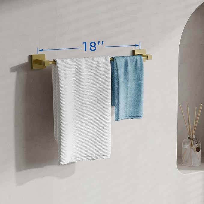 RUACQ Towel Bar 18 inch, Towel Racks for Bathroom, 304 Stainless Steel Towel Holder Wall Mounted, Heavy Duty Bathroom Decor Towel Rod (Brushed Gold)