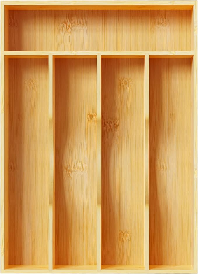 Greenual Silverware Organizer 10 In Utensil Organizer Silverware Tray for Drawer Cutlery Flatware Organizer for Kitchen Bamboo Wood-NeatNest