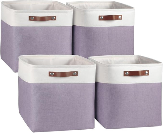 Univivi 13 x 13 x13 Cube Storage Baskets Storage Bins with Hard Bottom|PU Handles for Organizing,Foldable Fabric Storage Bins Decorative Organizer Baskets for Shelves,Closet (Purple)-NeatNest