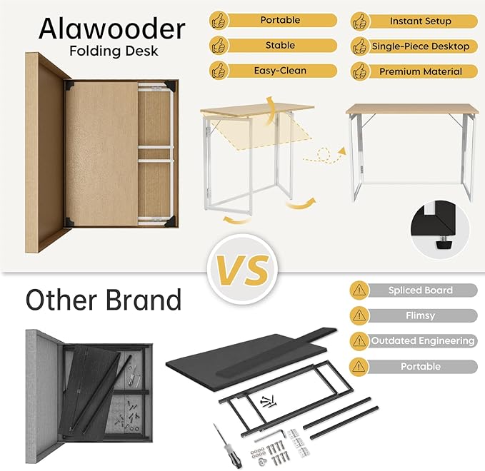 Folding Desk 40 Inch - Small Foldable Desk for Small Space Minimalist, Space Saving Collapsible Compact Desk Portable Table for Craft, Writing, Study and Work (No Assembly Required)-NeatNest