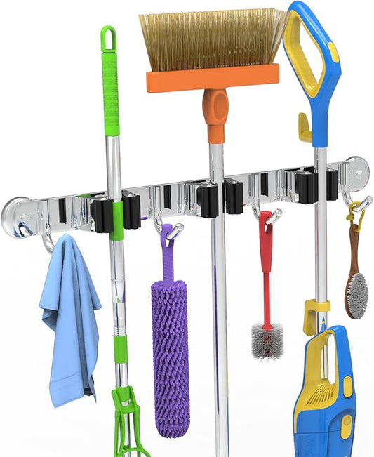3-H Magnetic Broom Holder Wall Mounted 1 Pack, Strong Magnetic Broom Hooks 13 Inch, Heavy Duty Magnet Broom Organizer Wall Mounted, Utility Storage Tools Rack for Home Kitchen Workshop Laundry Garage