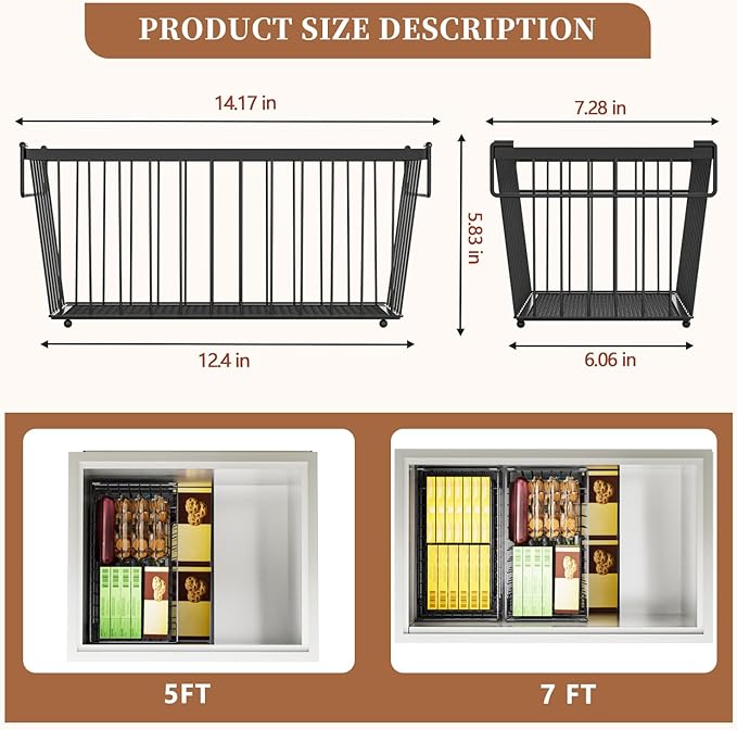 5 Pack Stackable Deep Freezer Organizer Bins ，Upgraded Bottom Leak-Proof net，Encryption and Hardening ， Freezer Organizer Bins for 7 Cu.FT Small Chest Freezer， Easy Get Bottom Foods