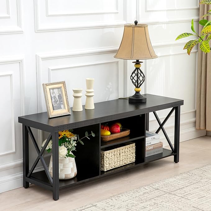 GAZHOME TV Stand for TV up to 55 Inches, TV Cabinet with Open Storage, TV Console Unit with Shelving for Living Room, Entertainment Room, Black-NeatNest