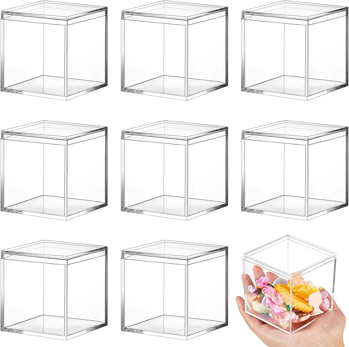 Blulu 8 Pieces Clear Acrylic Plastic Jewelry Box Mini Storage Box Mini Cube Containers with Lids for Candy Pill and Tiny Jewelry(Square,2.9 x 2.9 x 2.9 Inch)-NeatNest