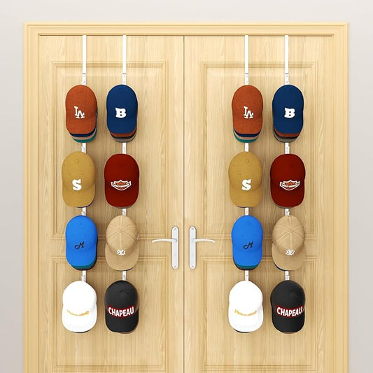 HapiRm Over Door Hat Rack - 4 Packs Metal Hanging Hat Organizer with 16 Hooks Design, Baseball Cap Hanger Organizer Storage Holds up to 80 Caps for Door, Bedroom, Closet(White)-NeatNest