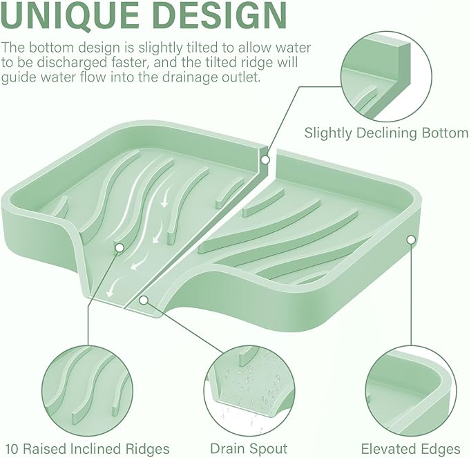 2PCS Self Draining Soap Holder,Spofit Silicone Soap Dish, Suitable for for Kitchen, Bathroom, Shower, Bath Tub,Soap Container (Light Green)-NeatNest