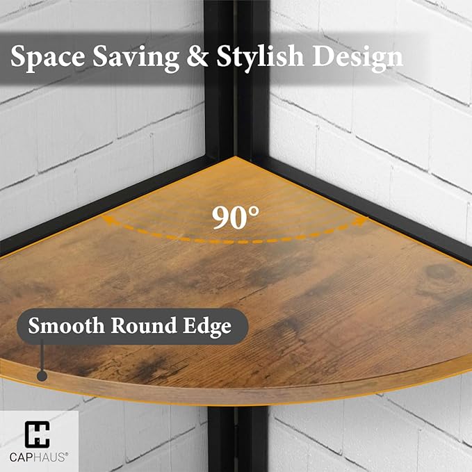 CAPHAUS Tall Corner Shelf Stand, 6-Tier Display Shelves, Ladder Corner Wood Storage Plant Bookshelf with Metal Frame, Versatile Shelving Unit Bookcase for Home Office Space, Rustic Oak-NeatNest