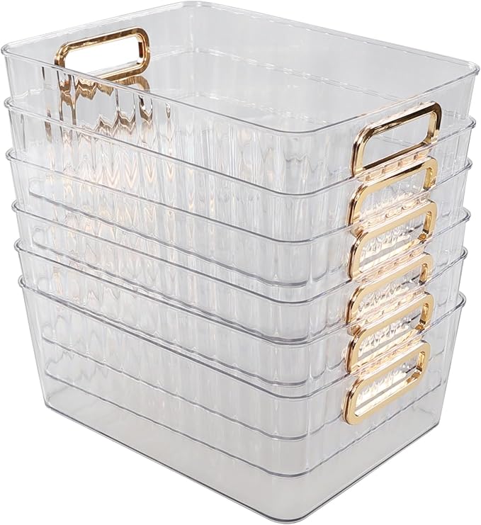 Idotry 6-Pack Clear Pantry Storage Bins, Plastic Organizer Bins