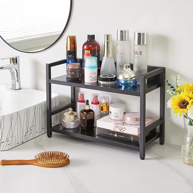 IBUYKE 2-Tier Spice Rack Industrial Counter Shelf Desktop Storage Organizer Standing Seasoning Rack for Countertop Kitchen Office Living Room Desktop Black UTLJ002B-NeatNest