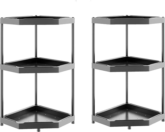 Kitchen Corner Shelf Countertop 3 Tier Bathroom Counter Organizer Cabinet Corner Storage Shelf Spice Rack Makeup Organizer Under Sink Black 2pack-NeatNest