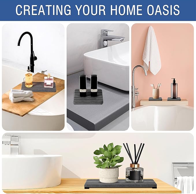 3PCS Water Absorbing Stone Tray, DryingNeat Diatomite Stone Sink Tray, Instant Dry Sink Coasters, Kitchen Sponge Hand Soap Holder, Countertop Fast Drying Counter Trays,8 * 4inch and 4 * 4inch-NeatNest