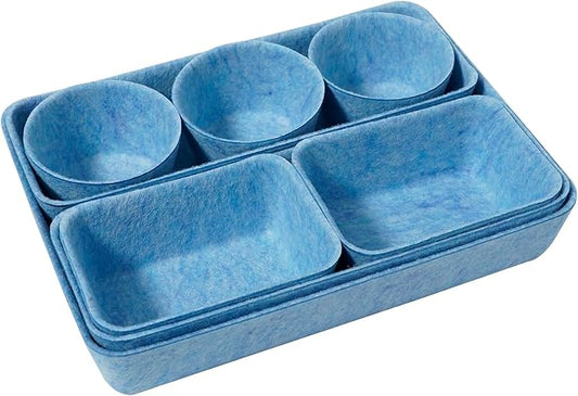 Felt Desk Drawer Organizer Tray,8 Pack Office Desk Drawer Dividers,Felt Drawer Small Round Storage Box For Saving Space,Makeup Drawer Organizer Bins.(Blue)-NeatNest